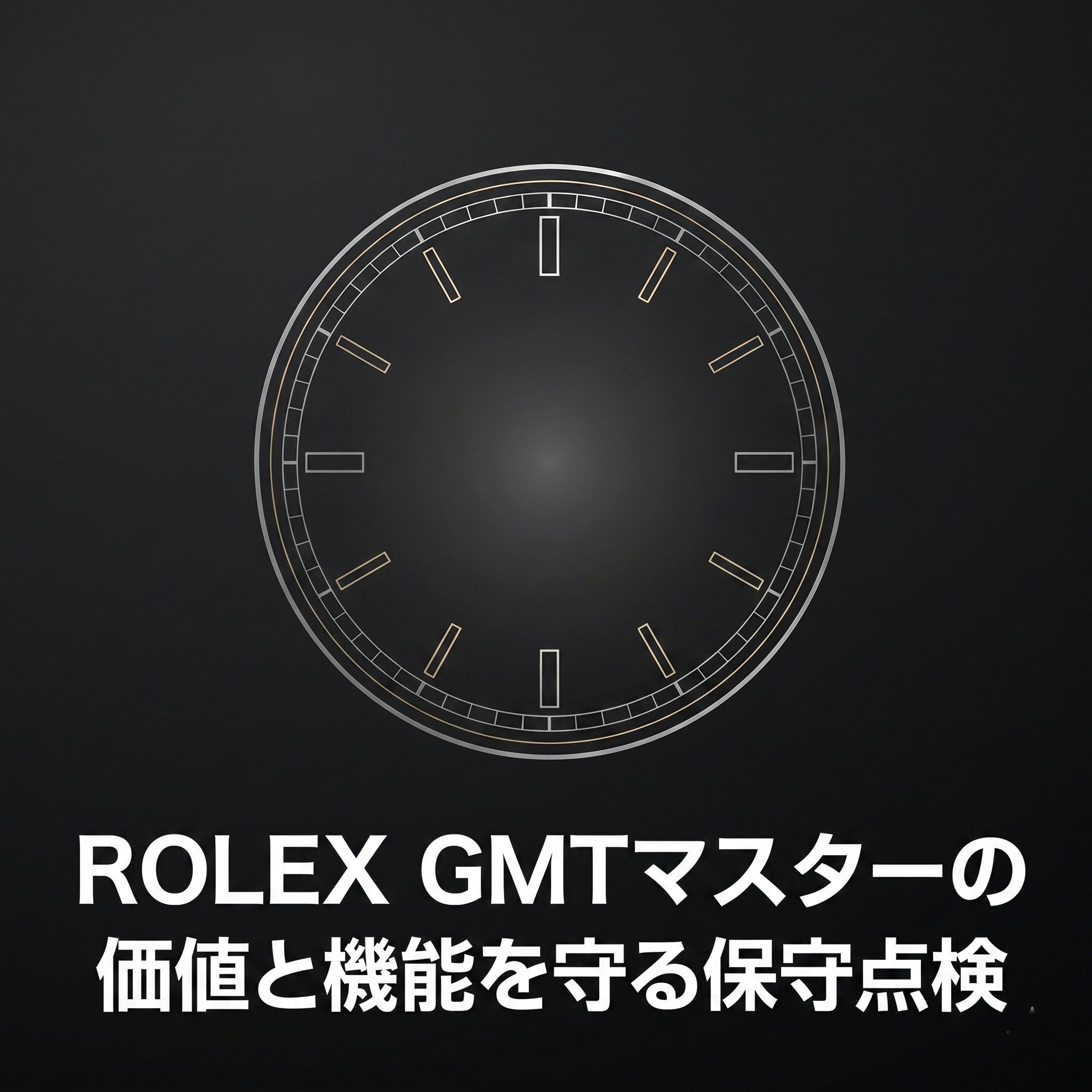 「ROLEX GMTマスターの価値と機能を守る保守点検」と書かれた、本記事のメインテーマを示すタイトルスライド画像。