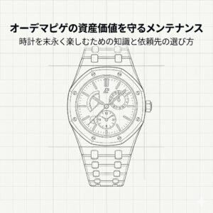 オーデマピゲ・ロイヤルオークのイラストと「資産価値を守るメンテナンス」のタイトル文字