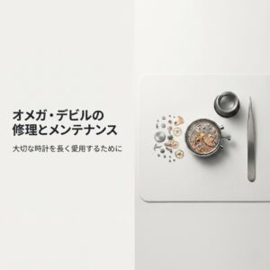オメガ・デビルの修理とメンテナンス：大切な時計を長く愛用するためにと題されたスライド資料の表紙画像。
