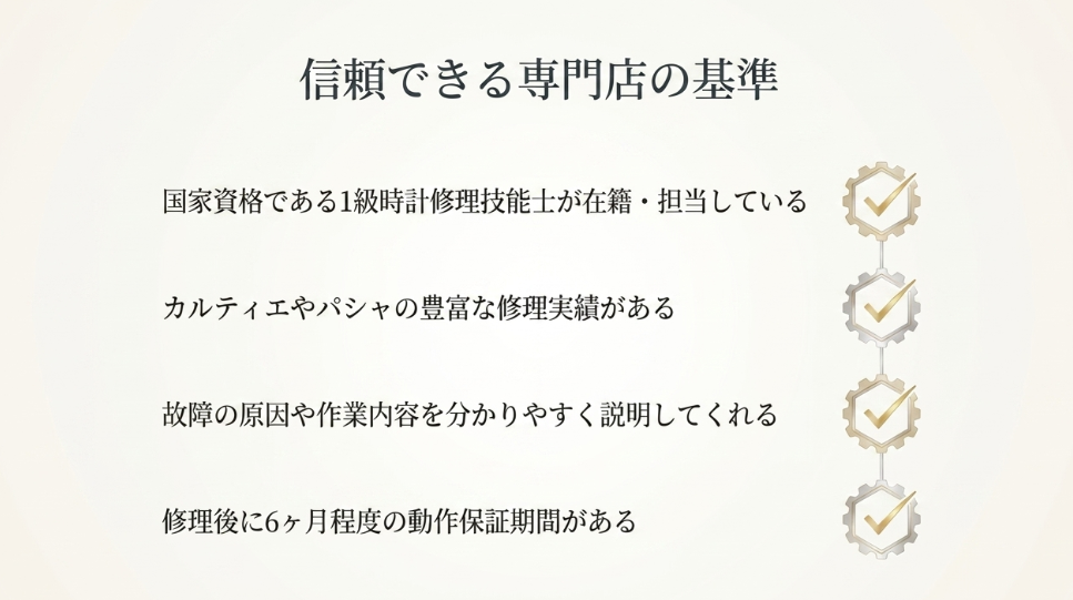 安心・資産価値を重視する正規メーカーと、柔軟性・スピード・費用を重視する一般修理専門店の特徴を比較したスライド。