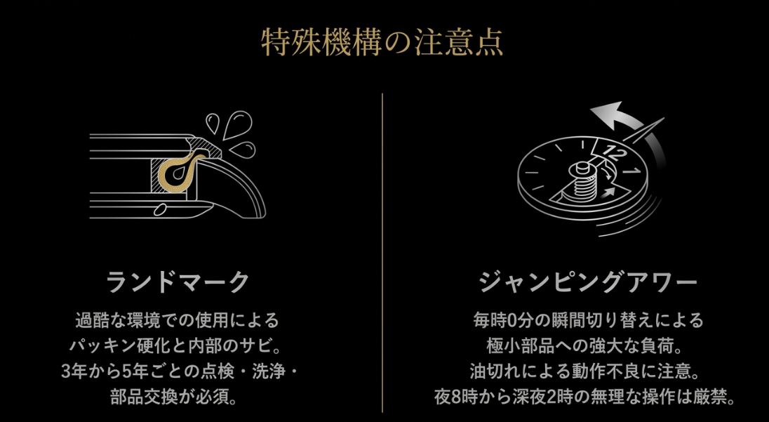 ランドマークとジャンピングアワーの特殊機構における注意点